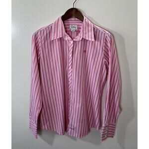 Lilly Pulitzer Women's Blouse Size M 10 Pink Striped Button Up Preppy Barbiecore